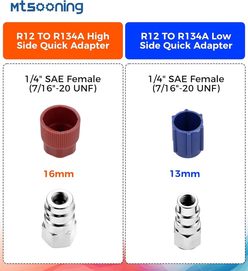 Mtsooning R12 R22 to R134a Conversion Kit, Include 4 PCS High/Low Fitting Port Retrofit 1/4 SAE to 7/16"-20 UNF Conversion Adapter, R22 R134a Valve Cores, A/C Rubber Seals and Valve Core Removal - Image 3